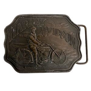 Harley Davidson Brass Belt Buckle Tiffany Studio NY Montauk Silver Co Vintage